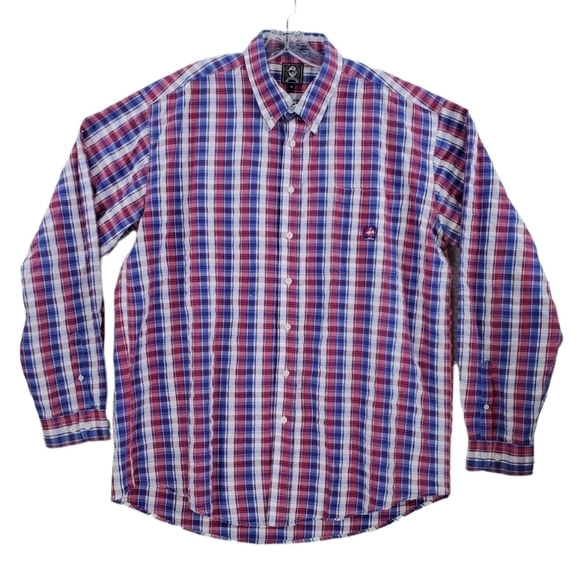 Cinch Shirt Button Down LS Patriotic Red Wht Blue Ombre Plaid Men XL (Fits 2XL) - Picture 2 of 15